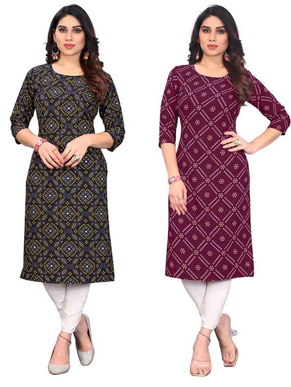 women pack of 2 printed straight kurta
