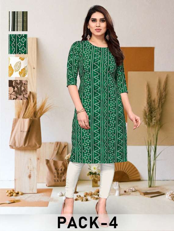 women pack of 4 printed straight kurta