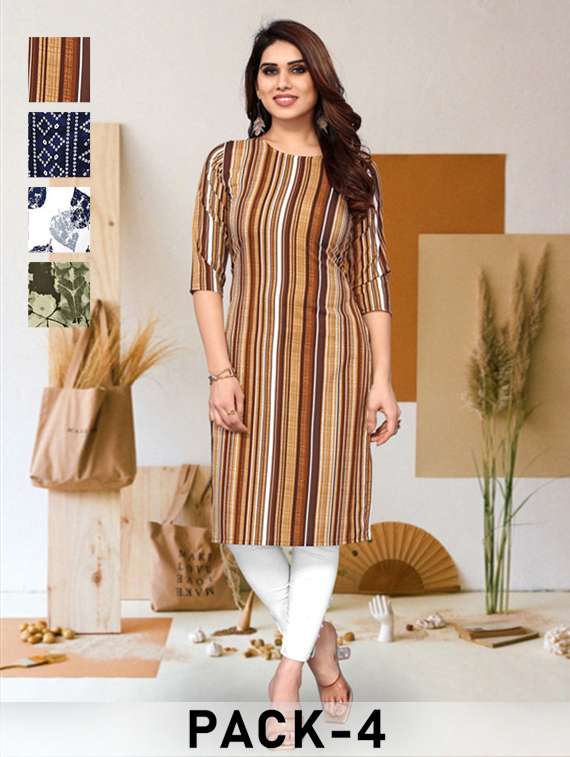 women pack of 4 printed straight kurta