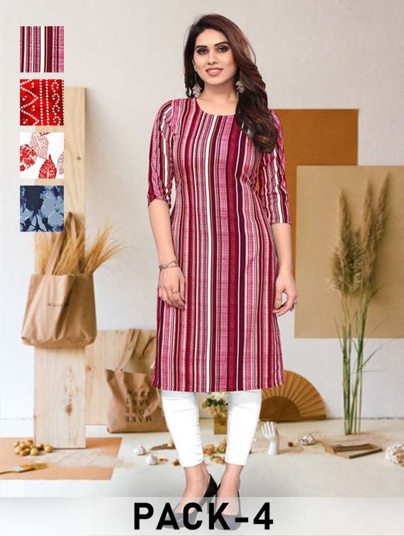 women pack of 4 printed three quarter sleeve straight kurta