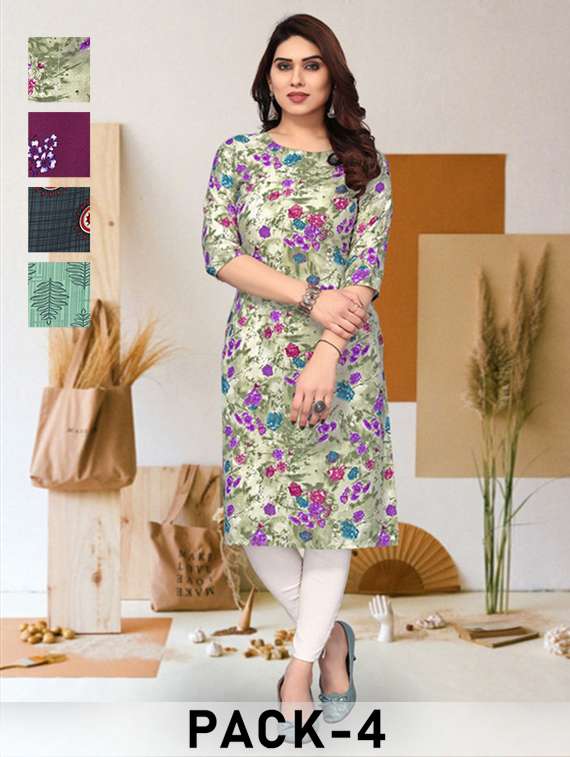 women pack of 4 printed straight kurta