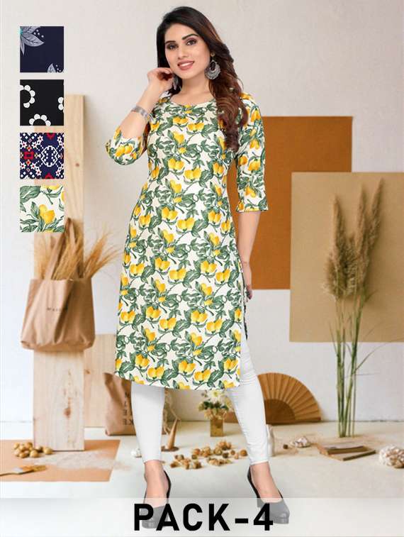 women pack of 4 printed straight kurta