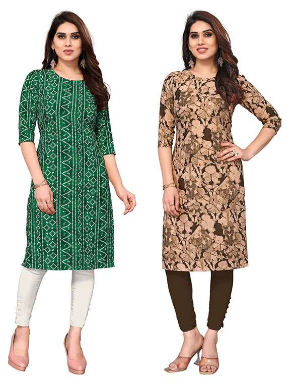women pack of 2 printed straight kurta