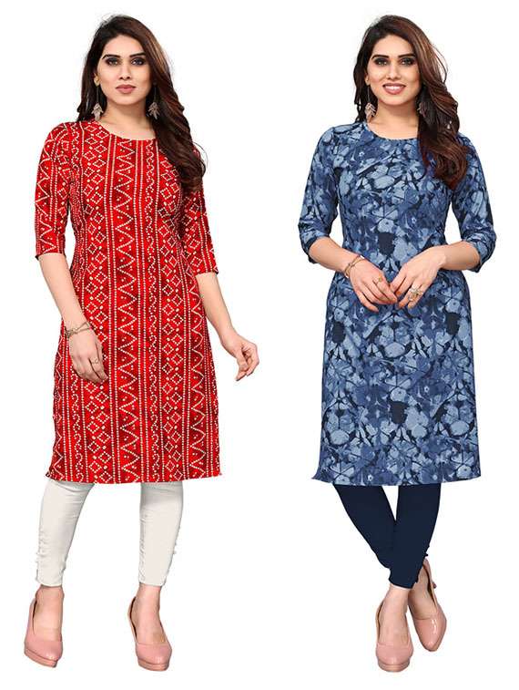 women pack of 2 printed three quarter sleeve straight kurta