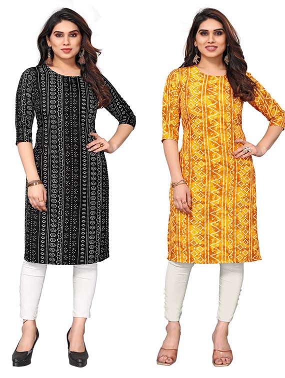 women pack of 2 printed straight kurta