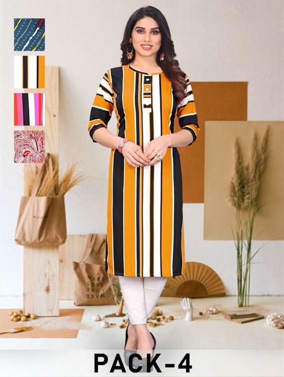 women pack of 4 printed straight kurta