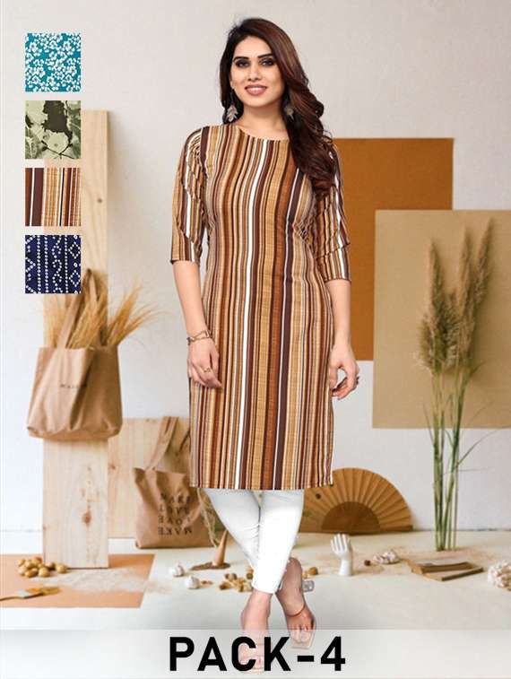 women pack of 4 printed straight kurta