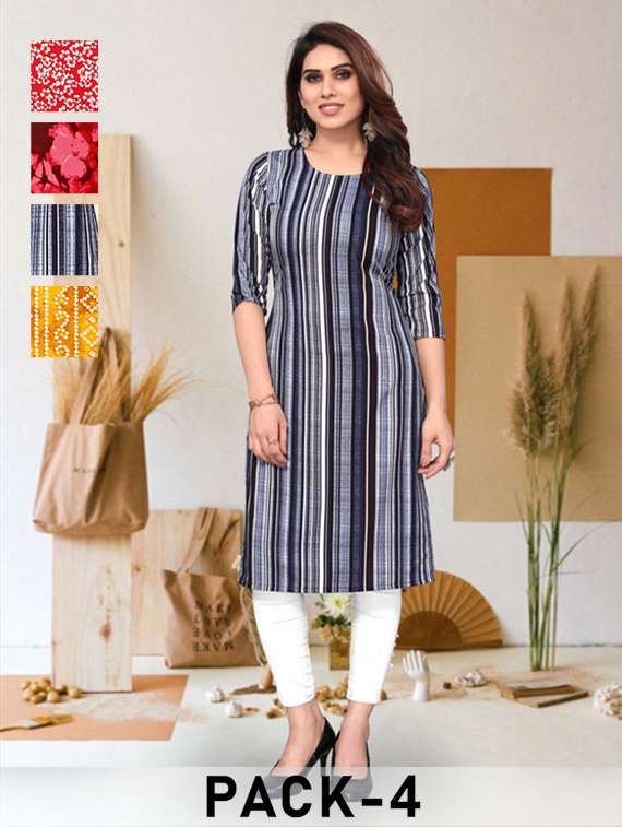 women pack of 4 printed three quarter sleeve straight kurta