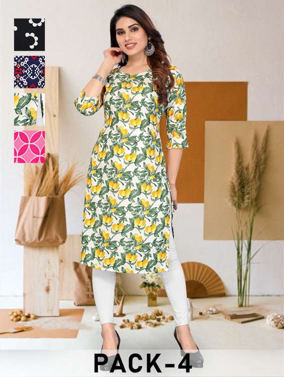 women pack of 4 printed straight kurta