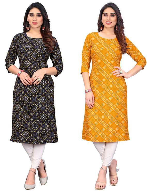 women pack of 2 printed three quarter sleeve straight kurta