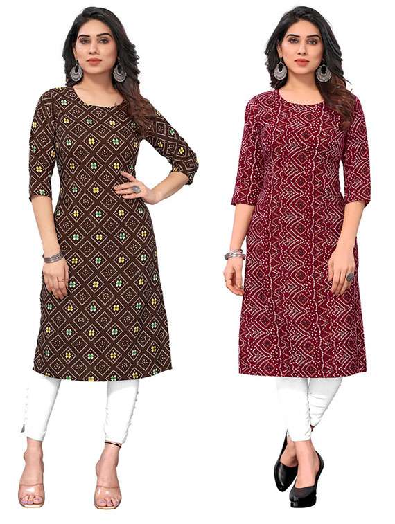 women pack of 2 printed straight kurta