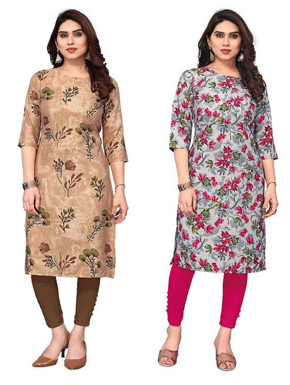 women pack of 2 printed straight kurta