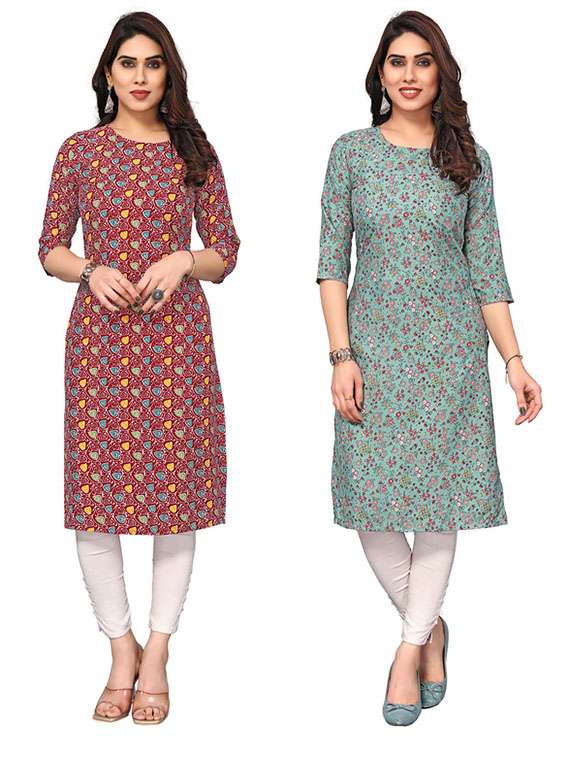 women pack of 2 printed straight kurta