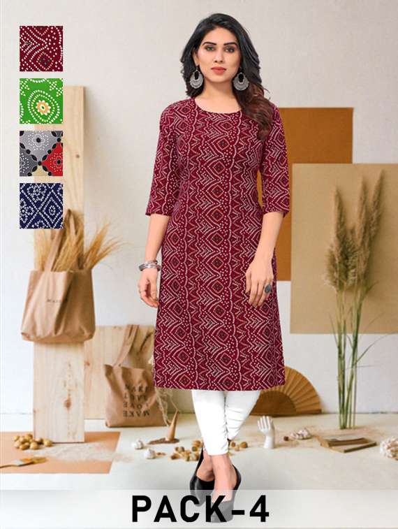 women pack of 4 printed three quarter sleeve straight kurta