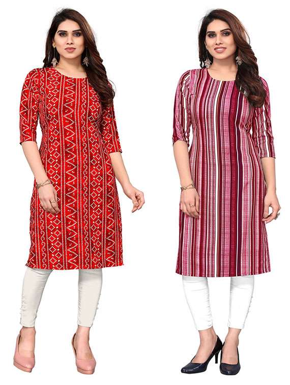 women pack of 2 printed straight kurta