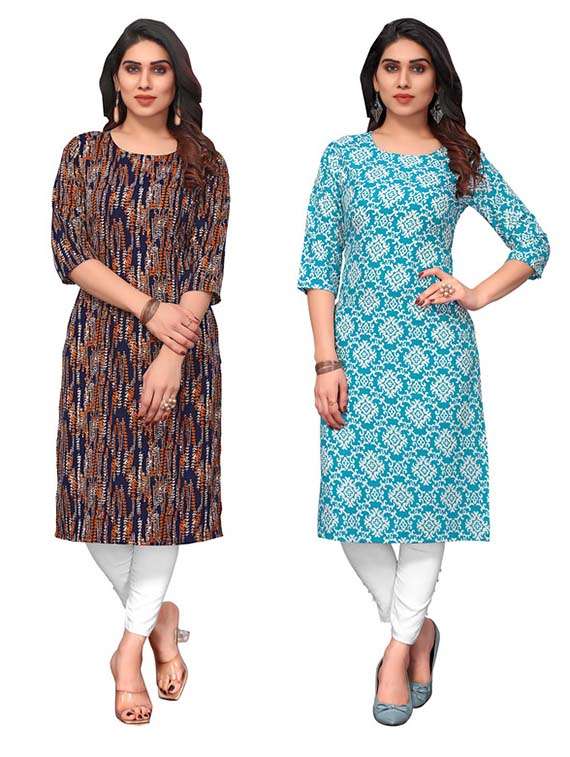 women pack of 2 printed three quarter sleeve straight kurta