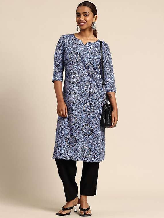 women pack of 2 printed three quarter sleeve straight kurta - 22260218 -  Standard Image - 3