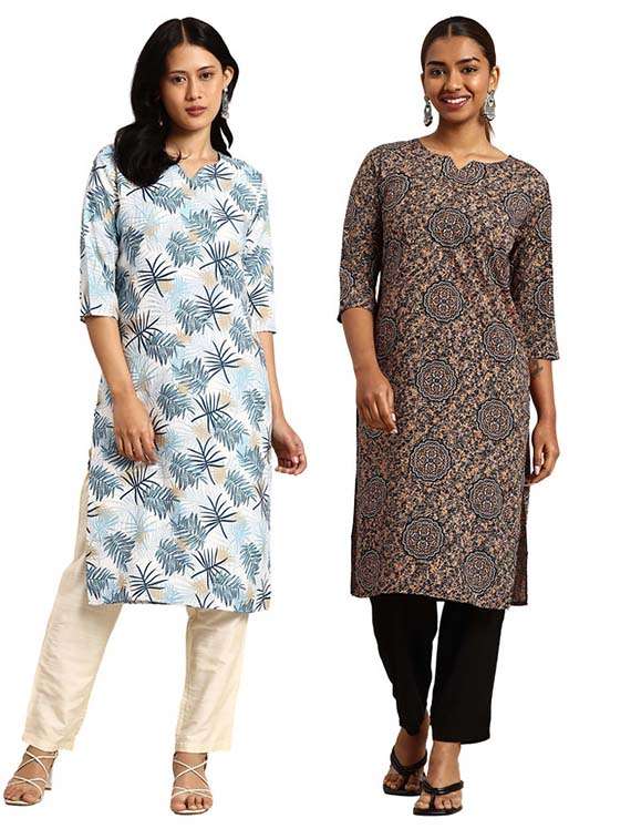 women pack of 2 printed straight kurta