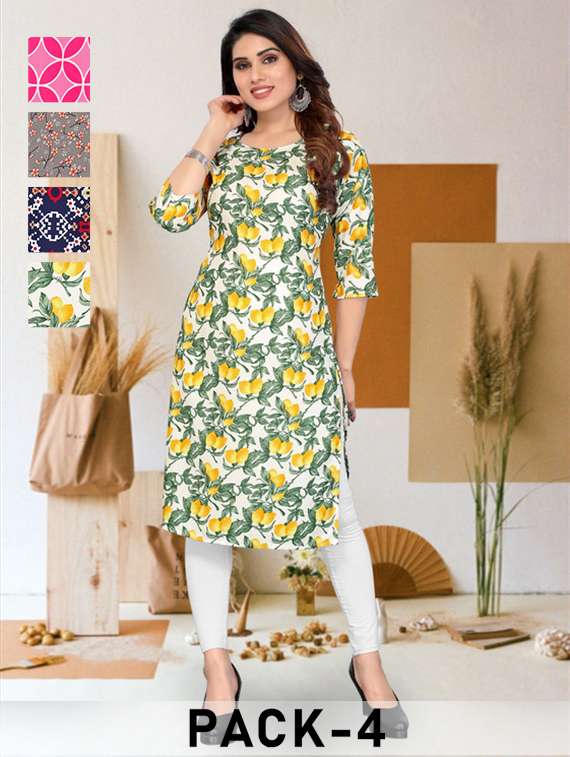 women pack of 4 printed three quarter sleeve straight kurta