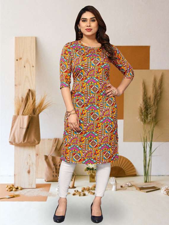 women pack of 4 printed three quarter sleeve straight kurta - 22260261 -  Standard Image - 3