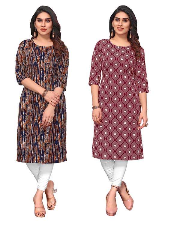 women pack of 2 printed straight kurta