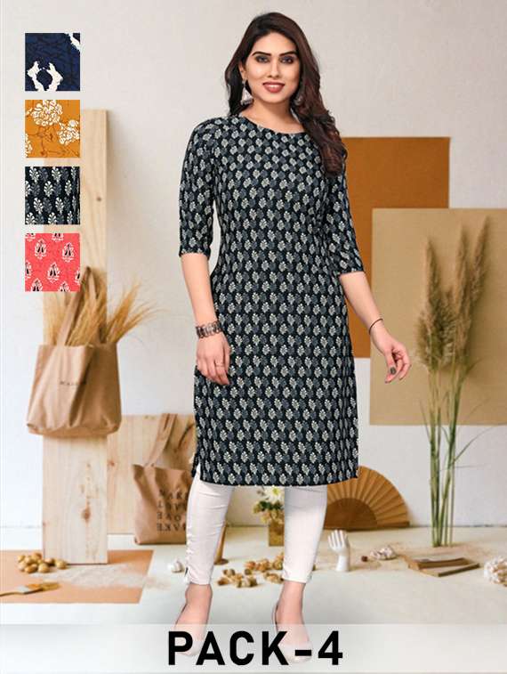 women pack of 4 printed straight kurta