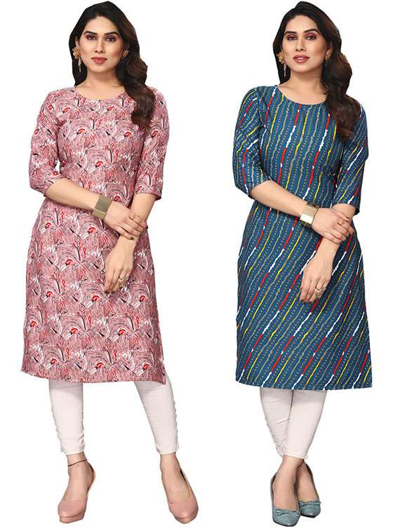 women pack of 4 printed straight kurta