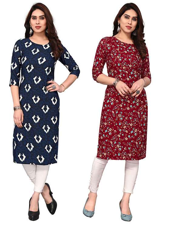 women pack of 2 printed straight kurta