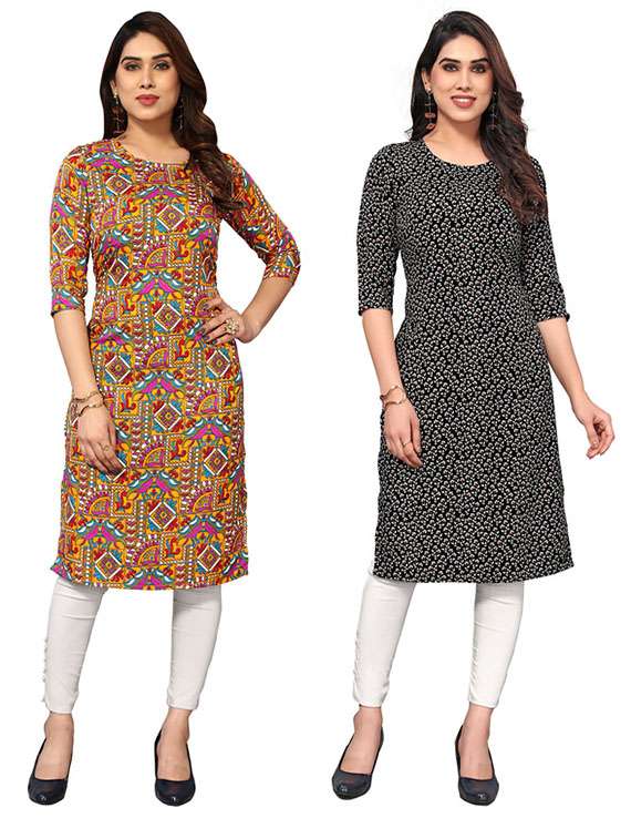 women pack of 2 printed three quarter sleeve straight kurta