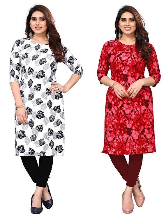 women pack of 2 printed three quarter sleeve straight kurta