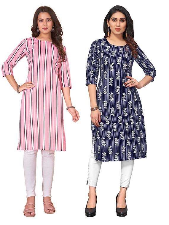 women pack of 2 printed straight kurta