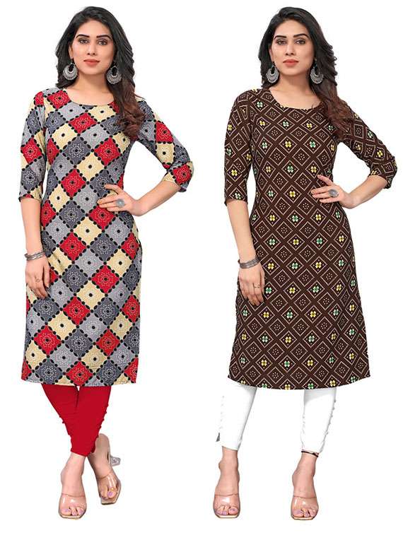 women pack of 2 printed three quarter sleeve straight kurta