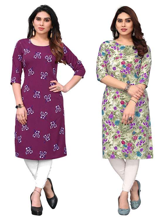 women pack of 2 printed straight kurta