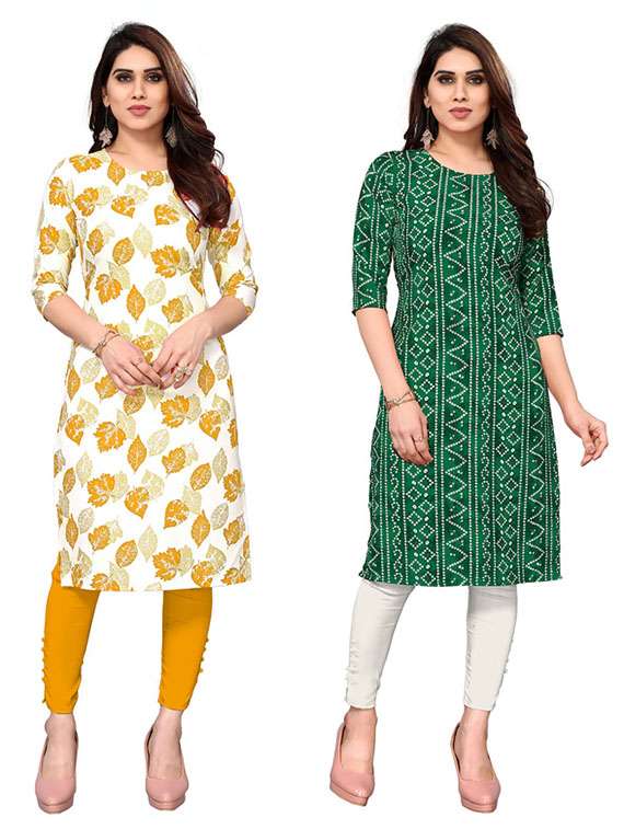women pack of 2 printed straight kurta