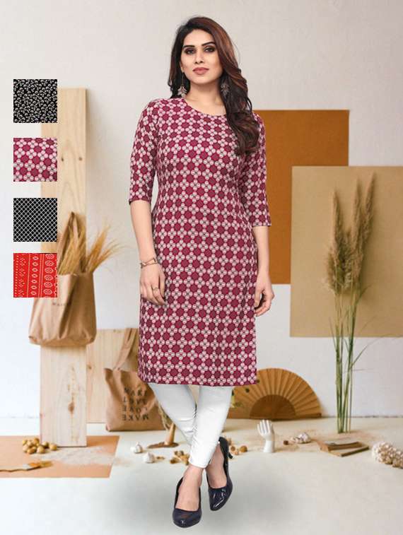 women pack of 4 printed straight kurta