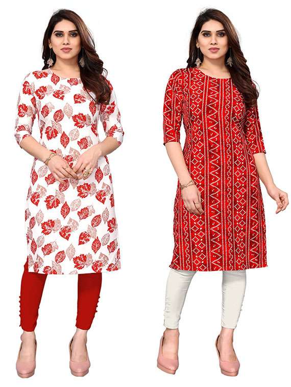women pack of 2 printed straight kurta