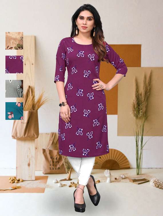 women pack of 4 printed straight kurta