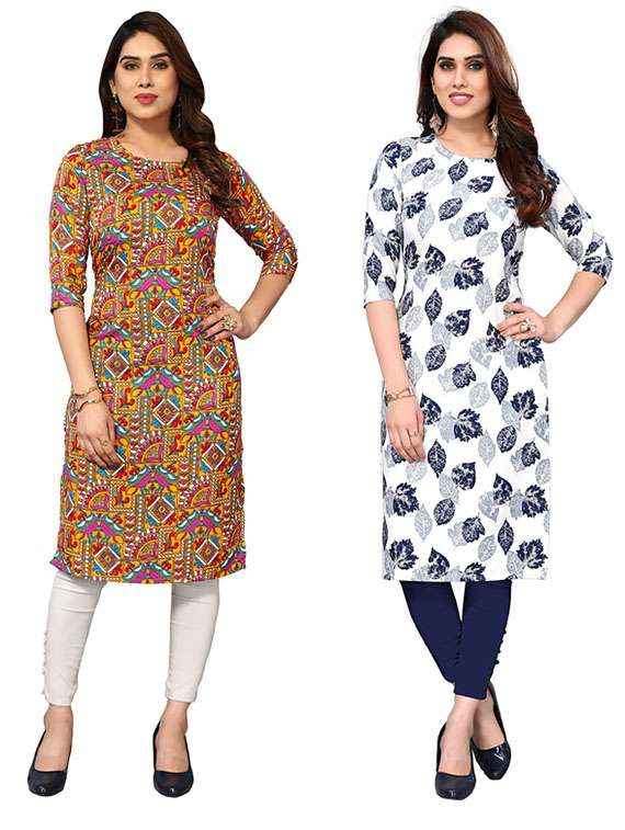 women pack of 2 printed straight kurta