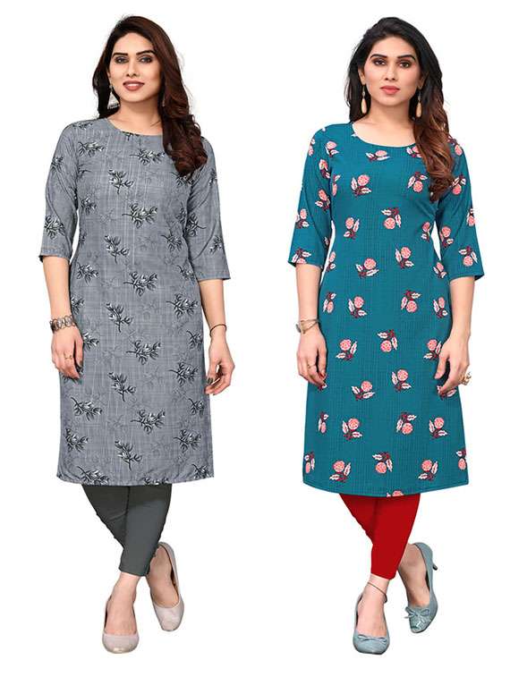 women pack of 2 printed straight kurta