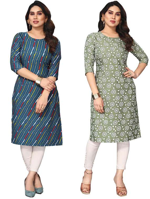 women pack of 2 printed straight kurta