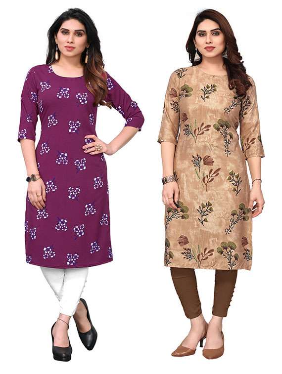 women pack of 2 printed straight kurta