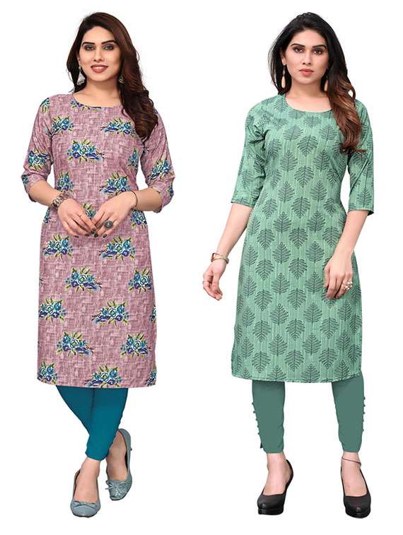 women pack of 2 printed straight kurta