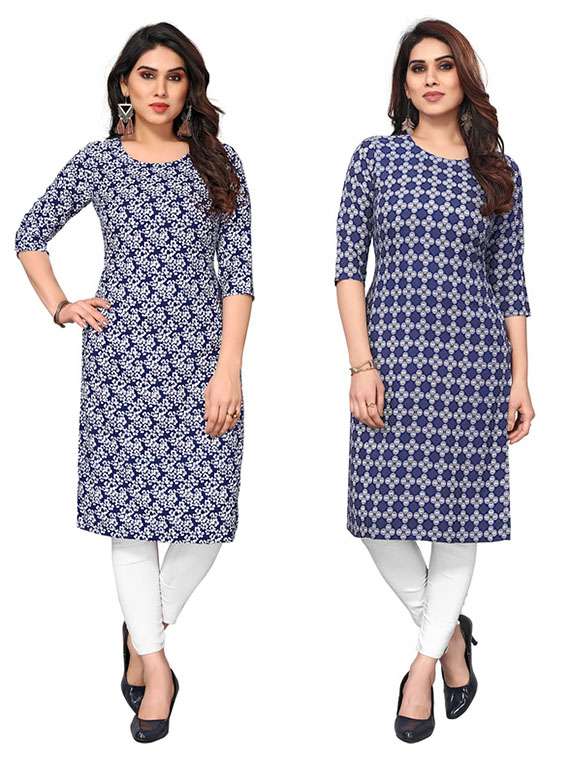 women pack of 2 printed straight kurta