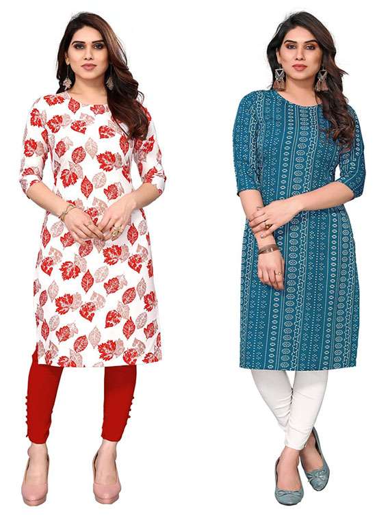 women pack of 2 printed straight kurta