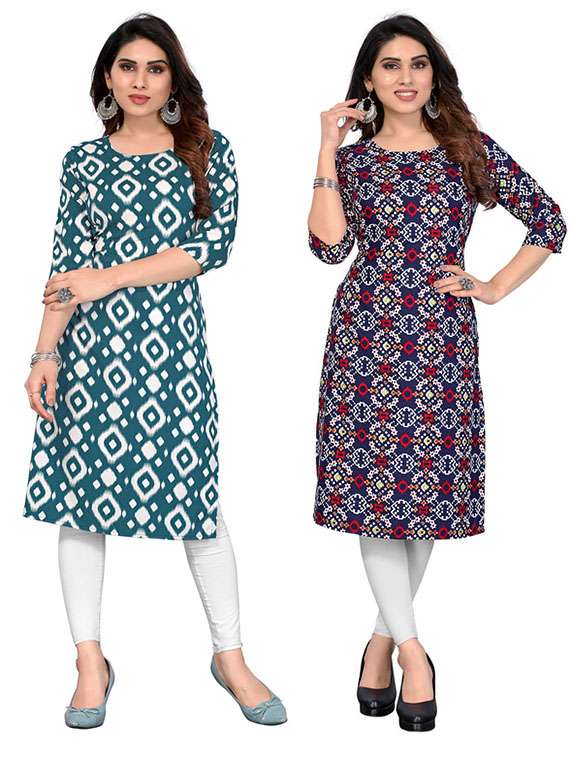 women pack of 2 printed straight kurta