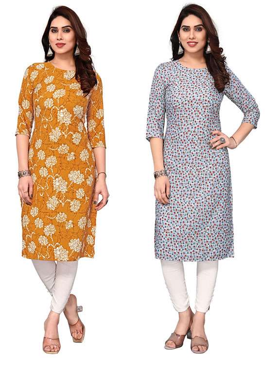 women pack of 2 printed three quarter sleeve straight kurta