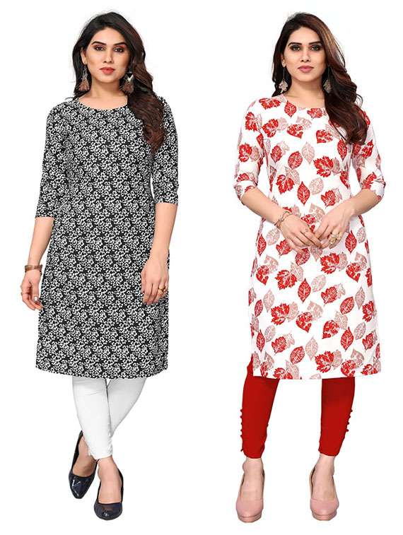 women pack of 2 printed straight kurta