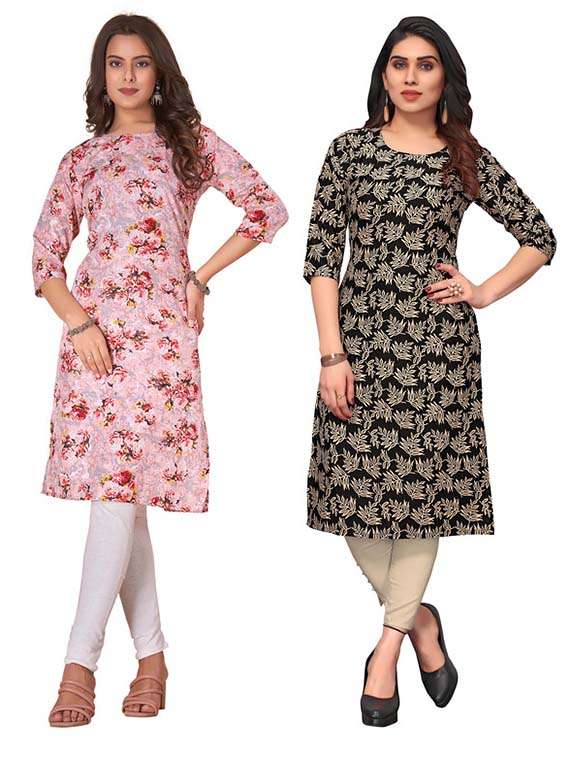 women pack of 2 printed straight kurta