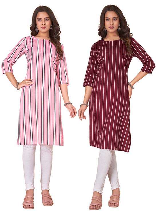 women pack of 2 printed straight kurta