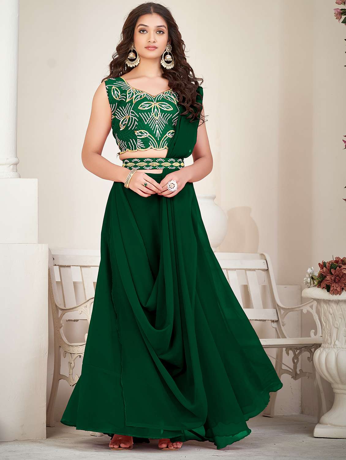 women solid semi stitched flared lehenga